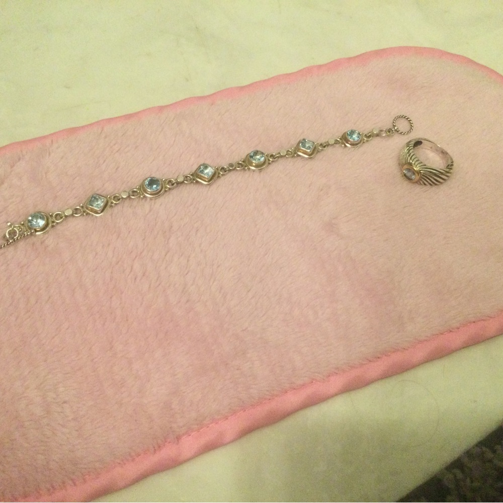 Menegatti Sterling gold blue topaz ring and blue topaz sterling link bracelet.